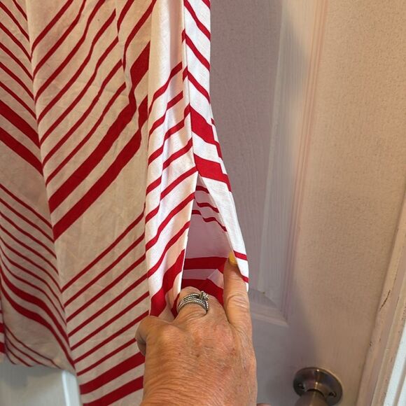 Liz Claiborne Women Linen Blend Shift Dress Size Large Red Chevron Stripe Beach - Picture 10 of 10